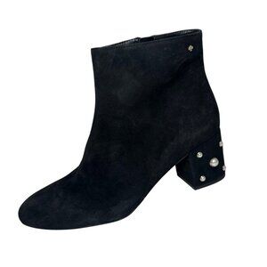 Kate Spade Womens Black Suede Taraji Faux Pearl Block Heel Bootie size 8.5  NEW